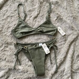 Aerie Sage Ribbed Bikini Set